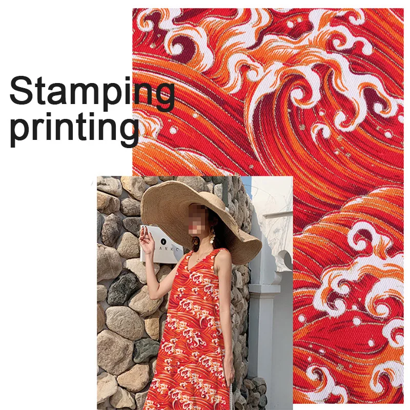 

Japanese Style Kimono Gilding Printing 100% Cotton Fabric Cheongsam Cloth for Dress Patchwork Home Textile Material 148*50cm