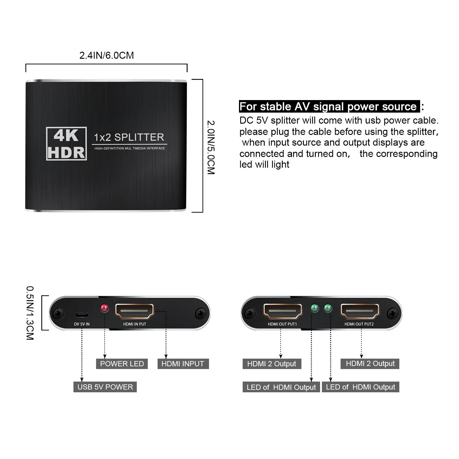 4K HDMI сплиттер 1 вход 2 Выход металл 1X2 HDMI коммутатор коробка концентратор Поддержка 4K X 2K 3D 2160p 1080p