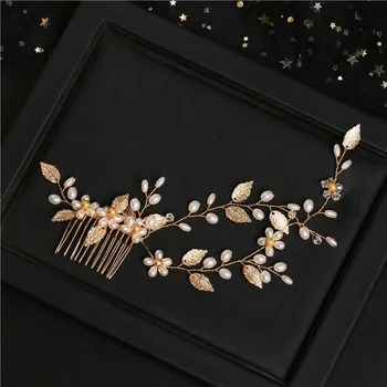 

Hot Leaves Headdress Handmade Pearl Hair Comb Hair Accessories Bridal Insert Comb Jewelry Wholesale