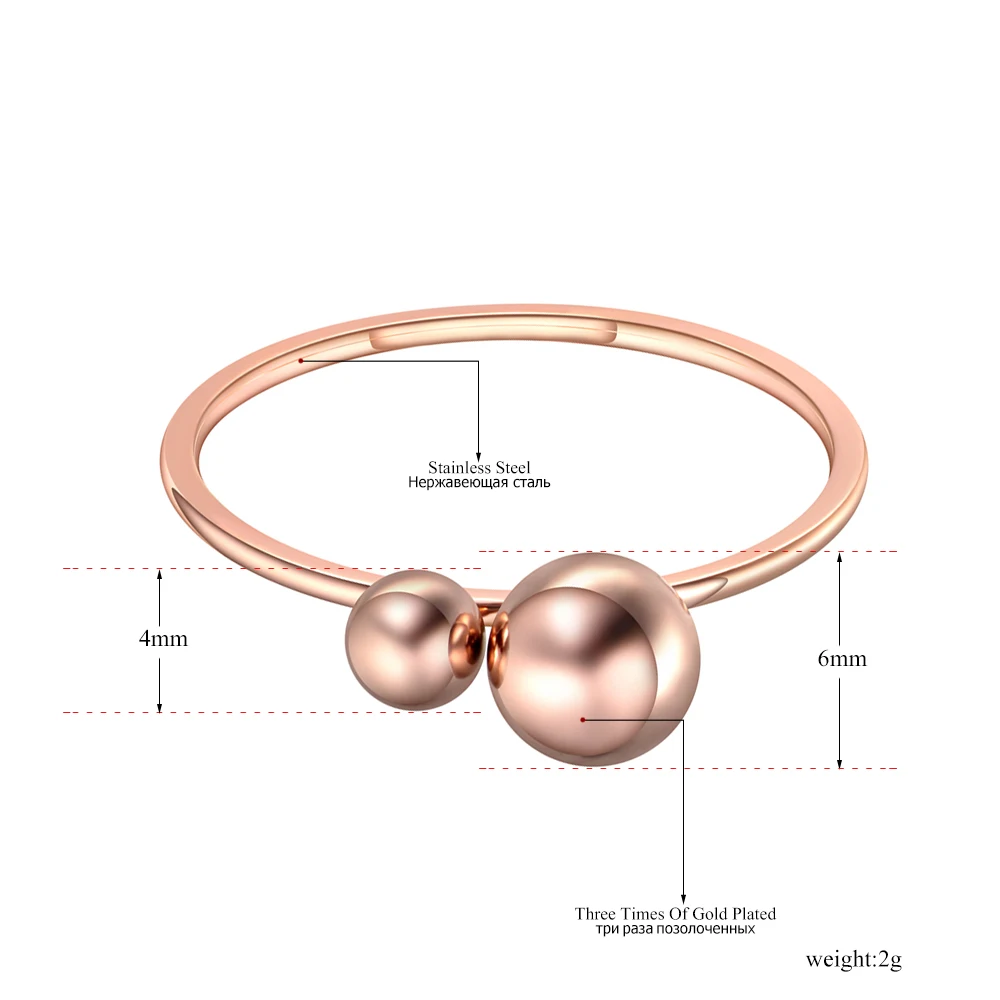 Lokaer титановые Двойные бусы из нержавеющей стали, кольца, ювелирные изделия для женщин, девушек, модный офисный стиль, розовое золото, вечерние кольца R19105