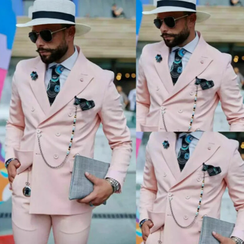 

Костюм мужской для выпусквечерние вечера из пиджака и брюк, свадебное платье, деловой костюм, комплект из 2 предметов, розового цвета