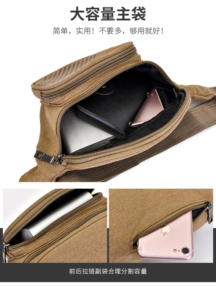 Hot Selling Wholesale Multilayer Canvas Casual Sports MEN'S Pockets Mountain Climbing Travel Body Hugging Cash Storage Bag Men C