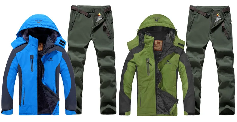 Мужской лыжный костюм для улицы, набор зимних походов, лыж, водонепроницаемые флисовые теплые куртки, большой размер, для рыбалки, походов, лыжная куртка+ штаны
