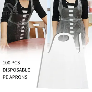 

TTLIFE 100pcs Disposable Aprons Adult Plastic Waterproof Oil-proof Clothes Kitchen Hairdresser Woman Barbecue Baking Washing