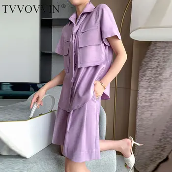 

Korea Fashion Loose Pocket 2 Pieces Set Women Clothes 2020 Summer New Top Elastic Waist Match All Short Pants Casual ZP1218