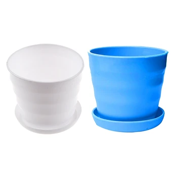 

HOT 2x Plastic Round Flower Plant Pot Planter Holder with Tray Home Office Garden Decor White & Blue