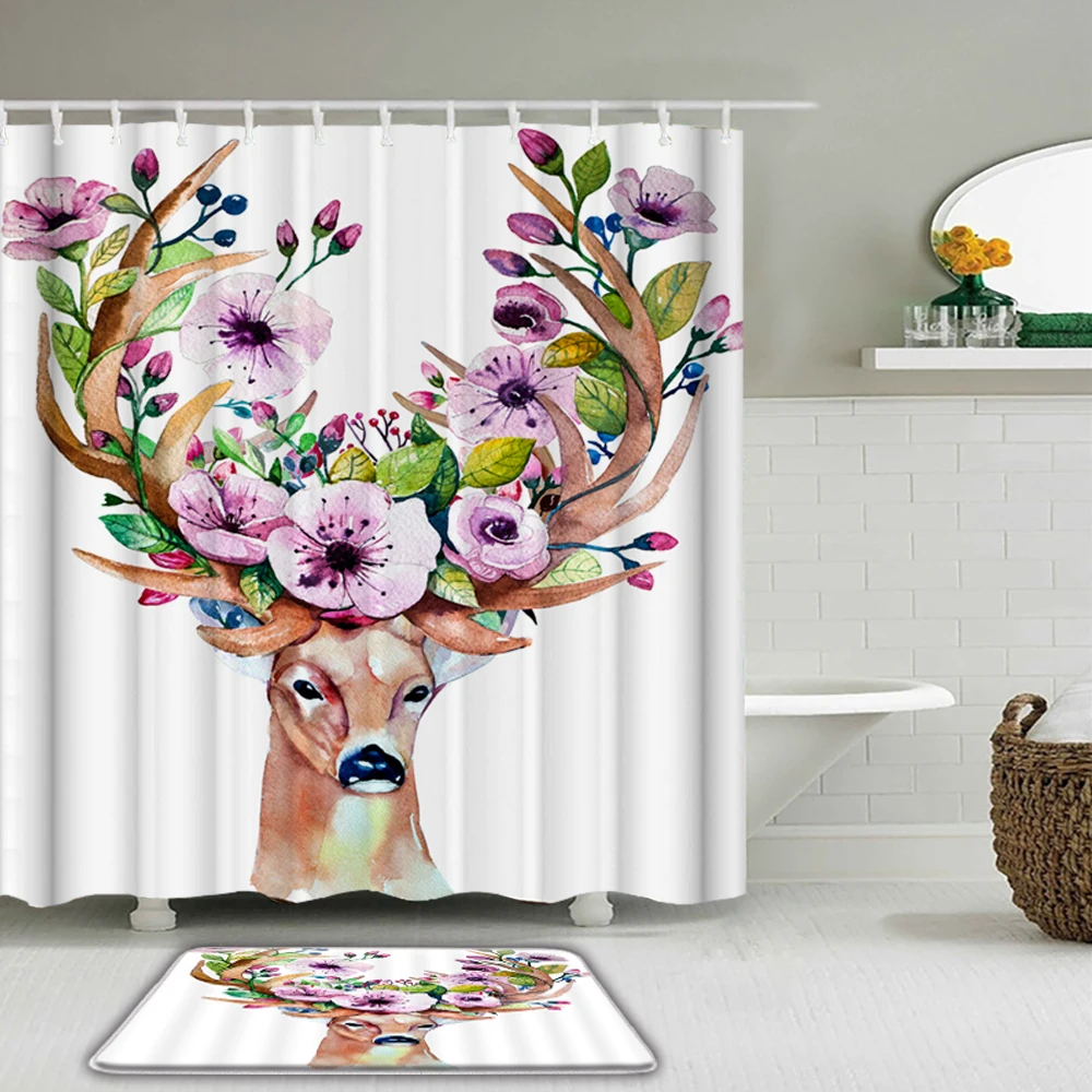 Details about   Bird and Flower Forest Shower Curtain Complete Bathroom Set Waterproof Polyester 