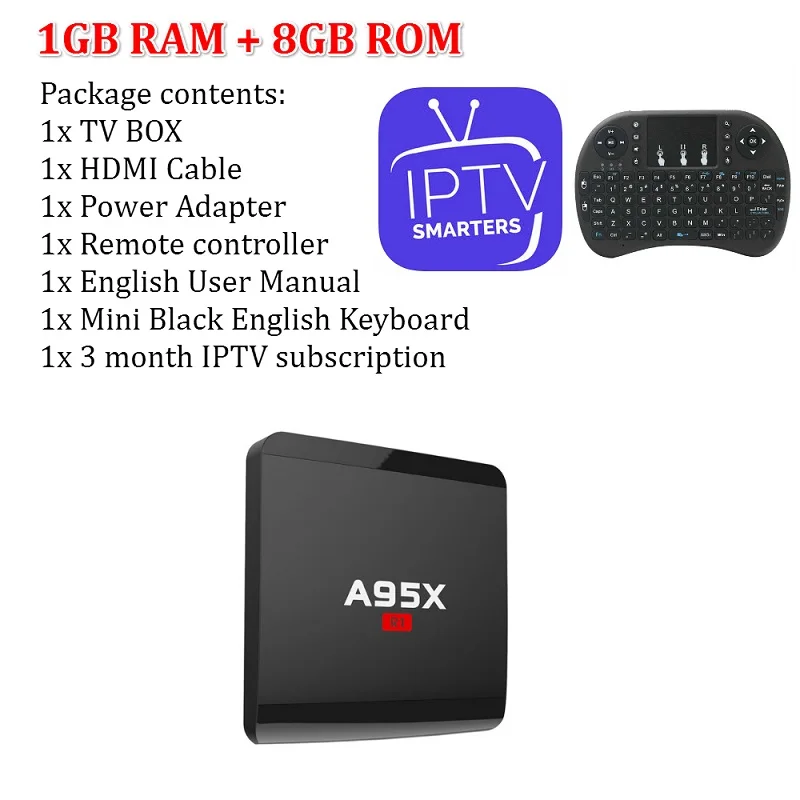 A95X R1 Android tv BOX Android 7,1 OS Amlogic S905W tv Box 4K 1G/2G 8G/16G четырехъядерный 4K HDMI 2,4G Wi-Fi Смарт ТВ-бокс медиаплеер - Цвет: 1G with 3 month IPTV