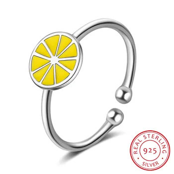 

New 925 Simple Popular Cute Silver Fruit Lemon Shape Open Ring for Girls Student Kids Creative Style Fine Jewelry