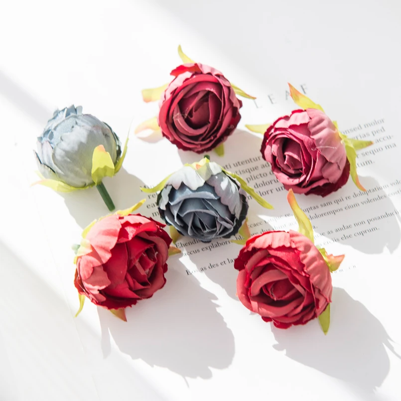 10Pcs Silk Tea Buds Roses Head Wedding Decorative Wreaths Christmas Decorations for Home Diy Gift Fake Plants Artificial Flowers