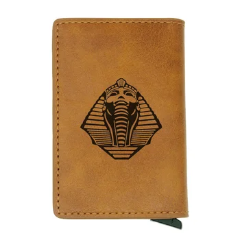 

Laser Engraving Classic mysterious Egyptian Pharaoh Rfid Card Holder Men Women Wallet Short Purse Leather Slim Small Wallets