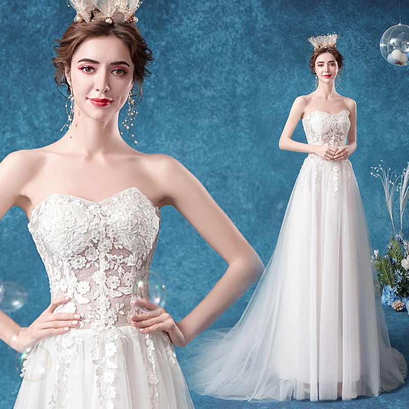 

Сексуальные кружевные платья трапециевидной формы с открытыми плечами, Тюлевое вечернее платье невесты, безрукавные свадебные платья, 2020