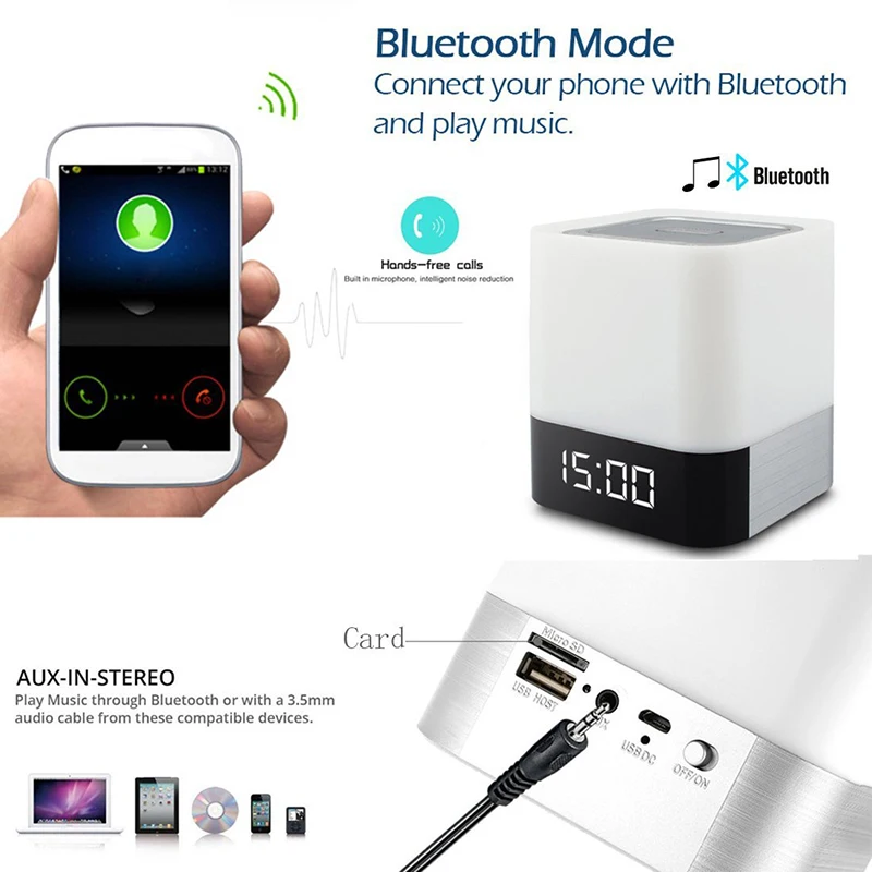 Светодиодный Будильник с ночным освещением колонки Bluetooth все в 1 прикроватная