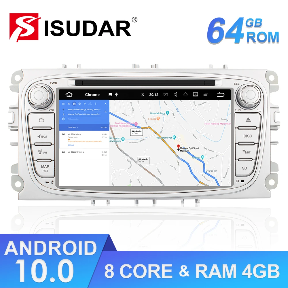 Isudar автомобильный мультимедийный плеер Android 10 GPS Авторадио 2 Din для FORD/Focus/Mondeo/S MAX/C