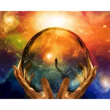 

GATYZTORY Painting By Numbers Hand holding glass ball Scenery Oil Picture Handmade 60x75cm Frame On Canvas Home Decoration