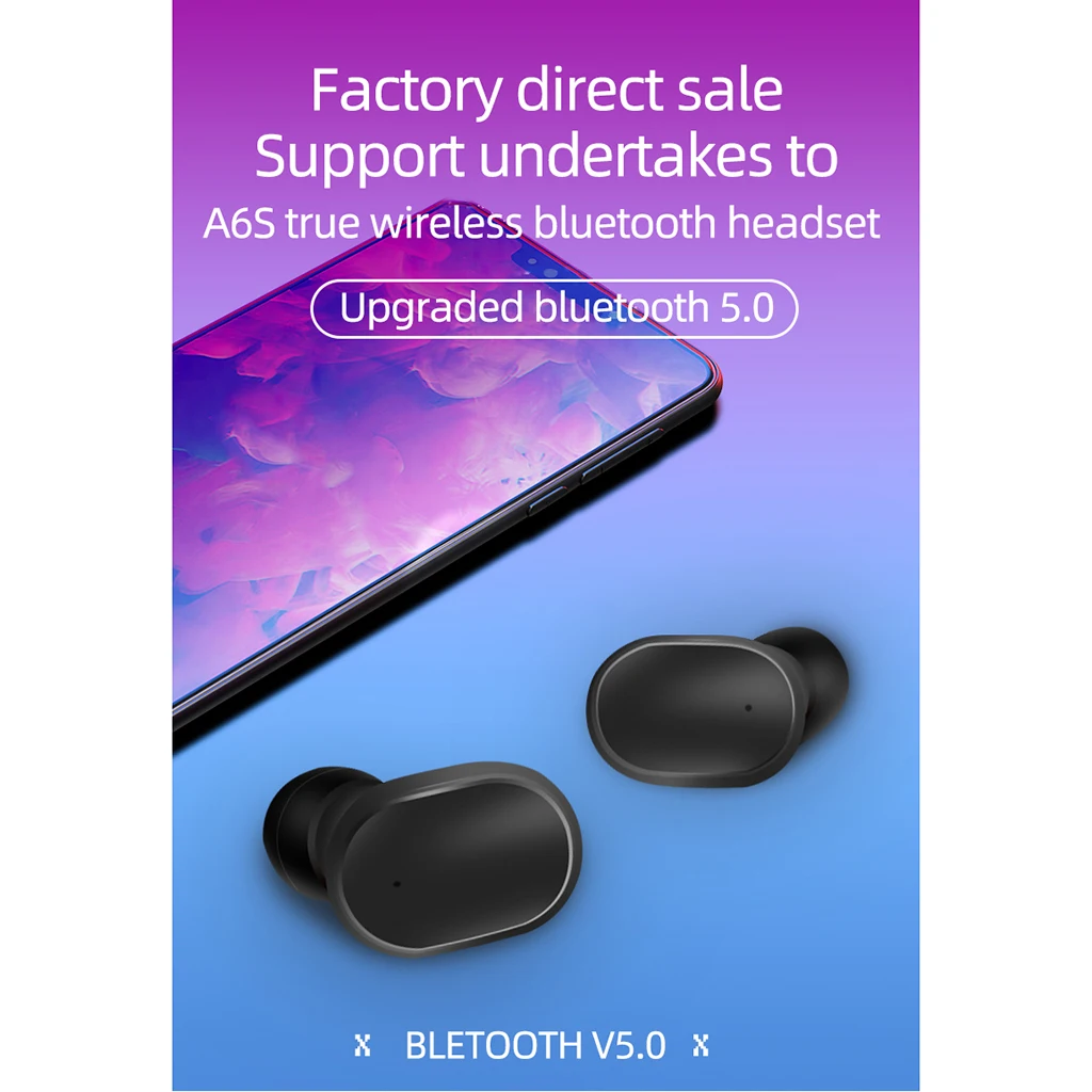 A6S TWS Airdots Headset Bluetooth5.0 Earphone Headphone Stereo Earbuds FOR all Bluetooth mobile phones, tablets, laptops