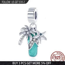 HOT 925 Sterling Silver Beach Coconut Starfish Slippers Charms Beads Fit Original Pandora Bracelet&Bangle Making Women Jewelry