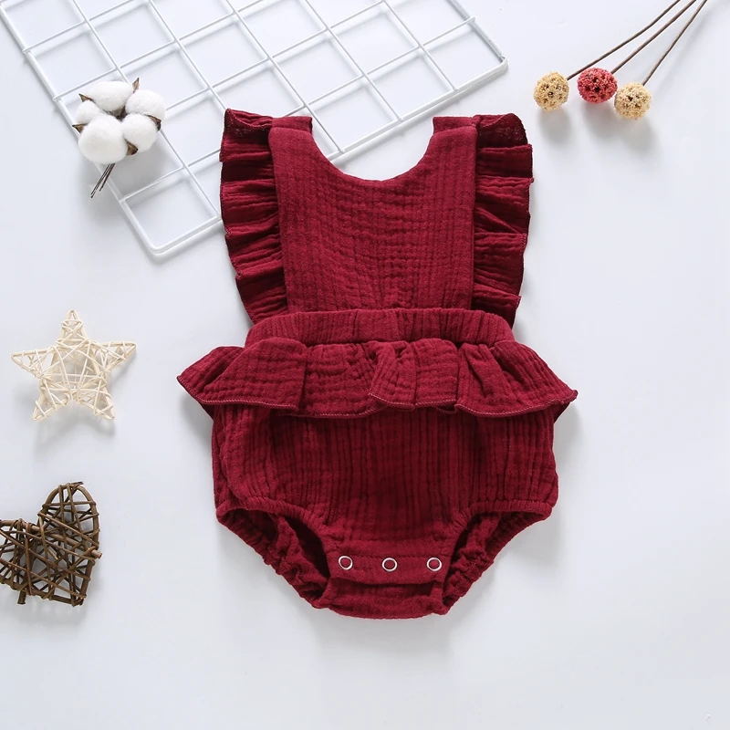 Baby Newborn Girls Backless Design Jumpsuit Flare Sleeve  Infant Casual Bodysuit Outfits
