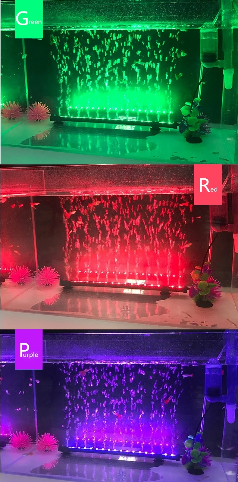 3 размера,, RGB Светодиодный светильник для аквариума с воздушными пузырьками, многоцветная погружная лампа, штепсельная вилка европейского и американского стандарта