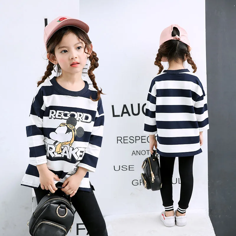 Mickey T-shirt Baby Girl Clothes Autumn New Fashion Long Sleeve Tees Tops Kids Clothes Children Catoon Mickey Striped Girl Tops - Цвет: Белый
