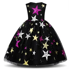 От 4 до 10 лет нарядное Новогоднее праздничное платье для девочек вечернее платье принцессы с изображением ночного неба Детские платья на Хэллоуин для девочек, официальная одежда