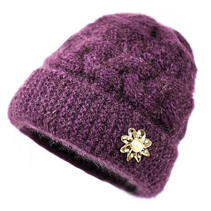Winter middle-aged and elderly hats Beanies mother warm plus velvet thick woolen knitted hat 2