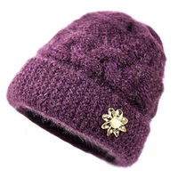 Winter middle-aged and elderly hats Beanies mother warm plus velvet thick woolen knitted hat 2