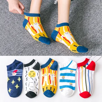 

Women Sock Thin Cartoon Striped Ladies Socks Japanese Unisex Boat White Casual Cute Cotton Sox Girls Spring Trendy Skarpetki