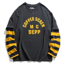 2019 Spring And Autumn New Casual Contrast Color Striped Letters Printed Long-sleeved Round Neck T Shirt Loose Trend Cotton 2019 Spring And Autumn New Casual Contrast Color Striped Letters Printed Long-sleeved Round Neck T Shirt Loose Trend Cotton
