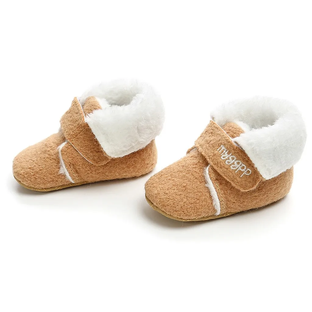 Модная зимняя обувь для маленьких девочек и мальчиков; теплые однотонные зимние ботинки; обувь для малышей; прочный мягкий хлопок; детская обувь с буквенным принтом