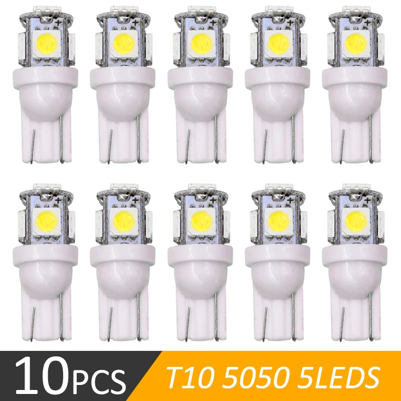 

10PCS Led Car DC 12v Lampada Light T10 5050 5SMD Super White 194 168 Auto Wedge Clearance Lamp w5w T10 Led Parking Bulb blue red