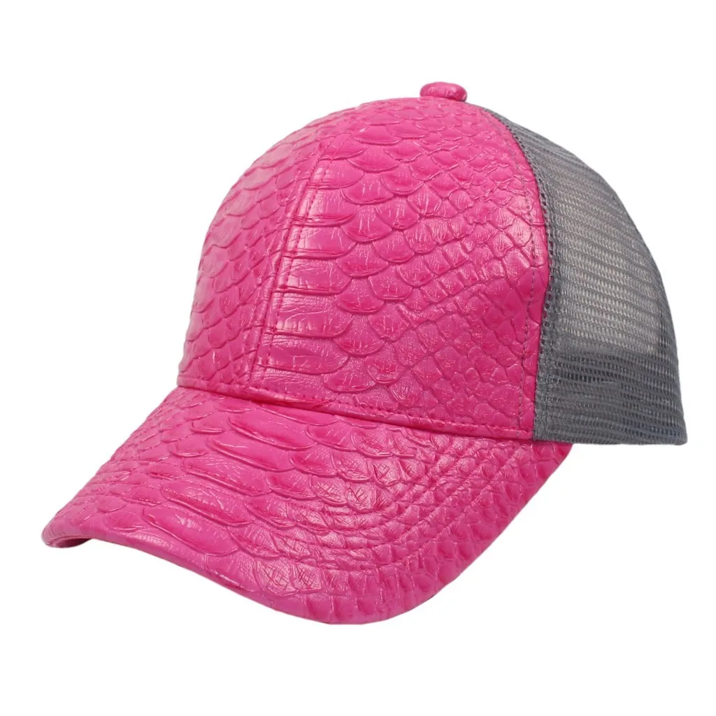 Искусственная кожа змеиная серебряная кепка Такер PU Крокодил Snapback Сетка Хип-хоп бейсбольная Кепка Gorras для мужчин и женщин унисекс - Цвет: Розово-красный
