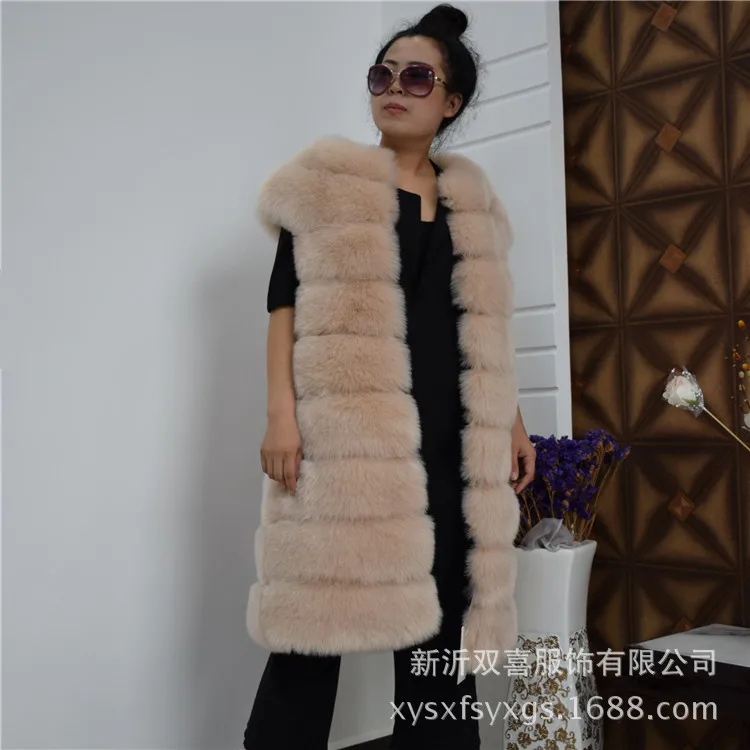 Haining меховая одежда, стиль, зимняя меховая одежда в Корейском стиле, женское платье, рукав через плечо, приталенный длинный жилет из лисьего меха