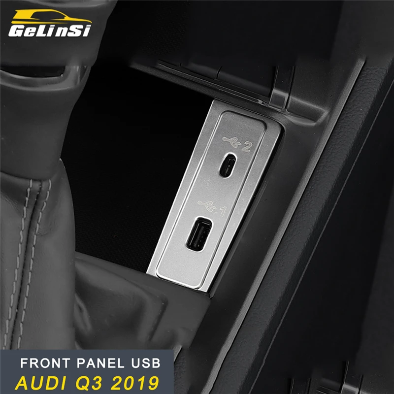 GELINSI Car Styling Front USB Panel Cover Trim Frame Sticker Chrome Interior Accessories for Audi Q3 F3