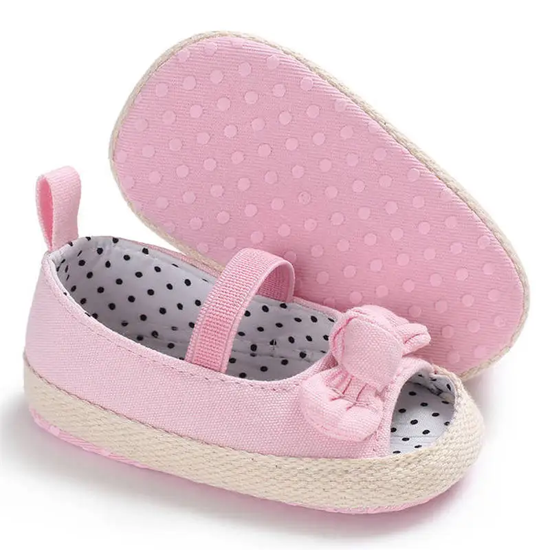 Baby Girl Shoes Infant Crib Shoes Cute Princess Bowknot Polka Dot Inside Soft Sole Peep-toe Newborn Toddler Girl Moccasins Shoes