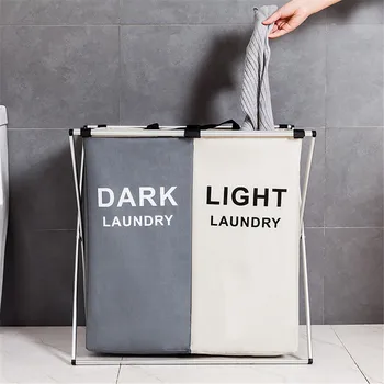 

X-Shape Foldable Dirty Laundry Basket Organizer Printed Collapsible Three Grid Home Laundry Hamper Sorter Laundry Basket Large