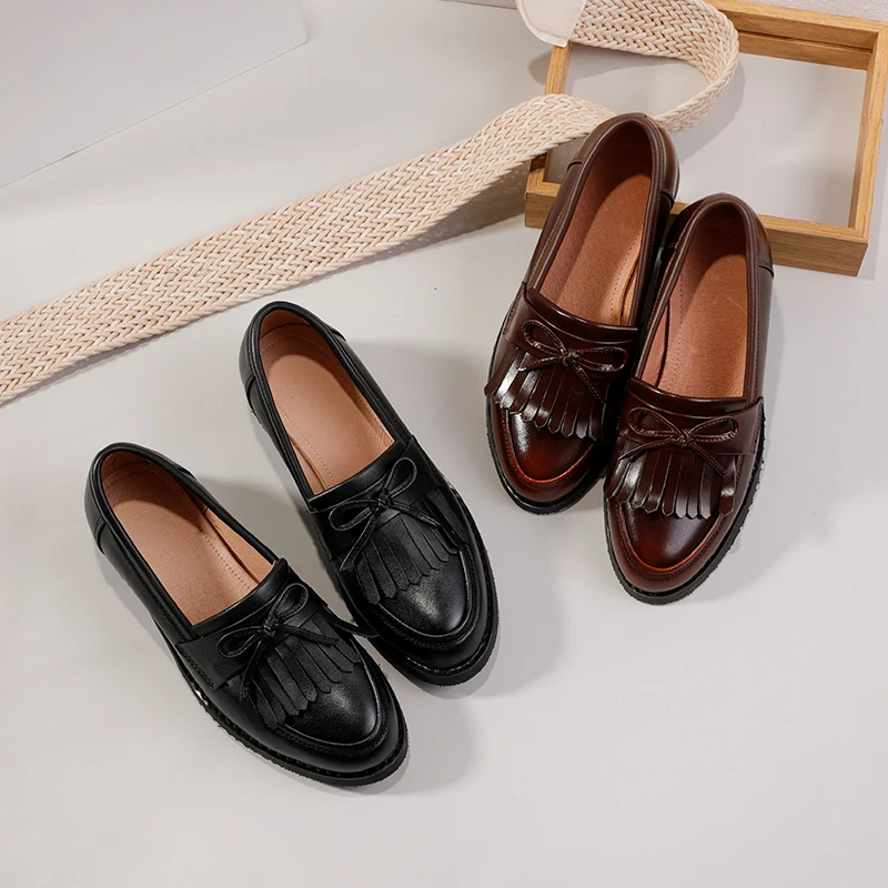 Women's Flats Oxford Shoes Woman Genuine Leather Sneakers Ladies Brogues Vintage Casual Oxfords Shoes For Women Footwear