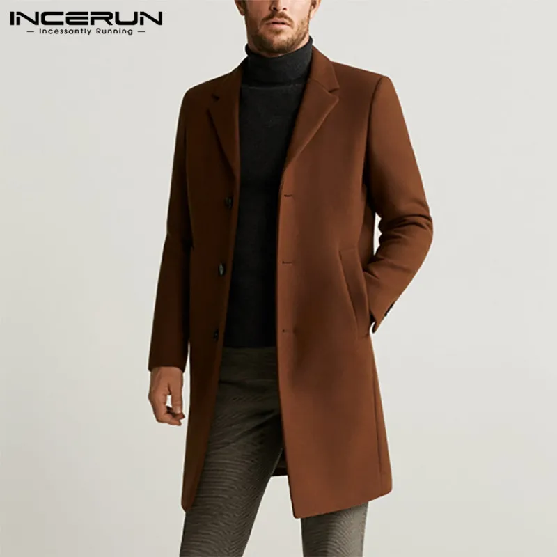 INCERUN Fashion Men Coats Solid Faux Wool Blends Elegant 2020 Long Sleeve Lapel Jackets Autumn Winter Chic Brand Mens Overcoats INCERUN Fashion Men Coats Solid Faux Wool Blends Elegant 2020 Long Sleeve Lapel Jackets Autumn Winter Chic Brand Mens Overcoats