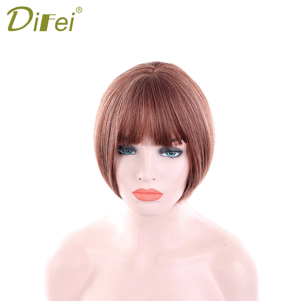 

DIFEI Female Short Straight Hair Air Bangs Wigs High Temperature Fiber Natural Pixie Cute Synthetic Mixed Hair Cosplay Wig