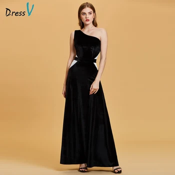 

Dressv one shoulder evening dress black sleeveless floor length a line gown women wedding party prom formal long evening dress