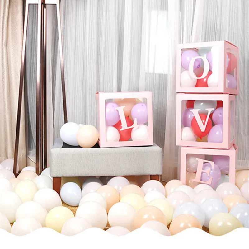 Любовные буквы прозрачная коробка аксессуары для воздушных шаров Baby Shower неоновые стикеры свадебные шары для украшения коробки вечерние воздушные шары