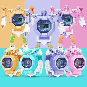 

New Children Transformers 2 in 1 Electronic Watch Manual Toy Figure Robots Transform Digital watch Band Reverse Gift Kids