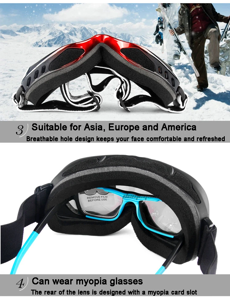 Winter Outdoor Skiing Eyewear UV Protection Snowboard Sunglasses Goggles Skating Snowmobile Glasses Anti-fog Skiing Glasses