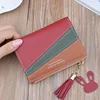 Women Wallet Patchwork Design Small Zipper Coin Purse Tassel Decoration Money Bag Simple Card Holder Contrast Color PU Leather 6