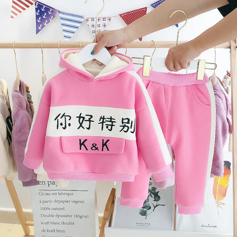 

Children Hoodie Double Layer plus Velvet 2019 New Style Korean-style Girls Autumn And Winter CHILDREN'S Suit Two-Piece Set