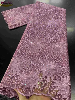

NIAI African Net Lace Fabric 2020 High Quality Lace French Nigerian Mesh Sequins Lace Fabrics For Wedding Dress Sewing XY3315B-3