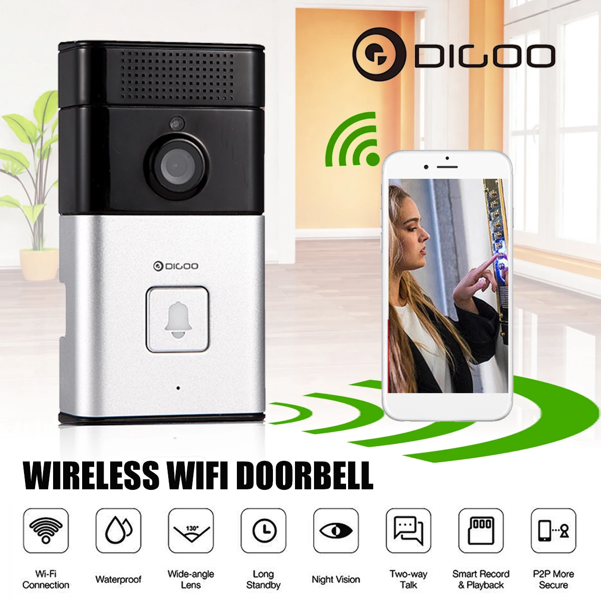 Беспроводной дверной звонок DIGOO SB XYZ bluetooth Wi Fi HD видео для телефона
