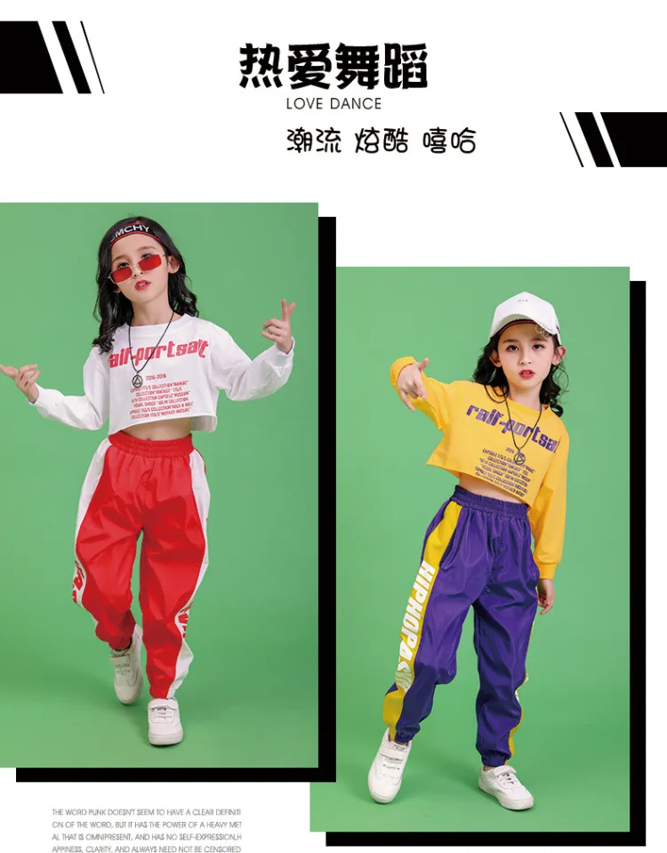 Jazz Dance Costumes Hip Hop Kids Long Sleeve Hooded Crop Top Jogger Pants Girls Hiphop Clothes Street Dance Stage Show Wear (3)