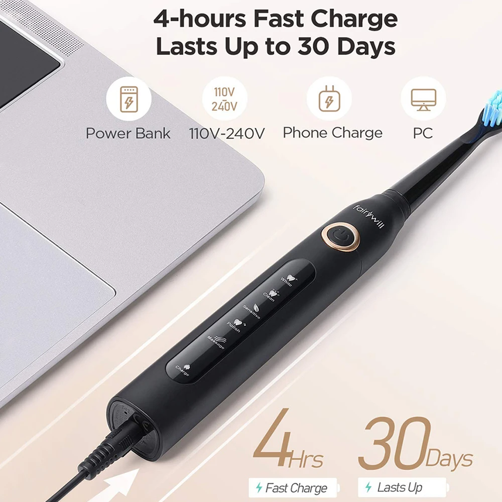 Fairywill Electric Sonic Toothbrush FW507 USB Charge Rechargeable