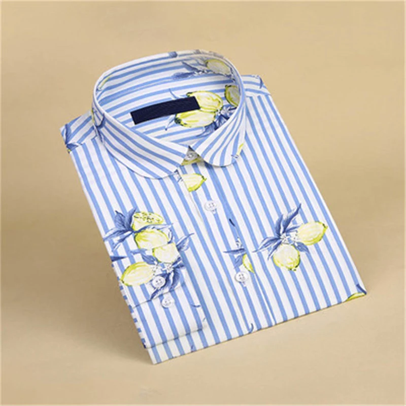 Dioufond-Floral-Print-Ladies-Tops-Shirt-5XL-Plus-Size-Polka-Dot-Turn-down-Collar-Women-Blouse